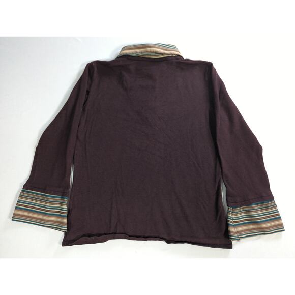 Covington Petite M Layered Look Top Brown Striped Collar Cuffs V Neck Rayon - Picture 8 of 11
